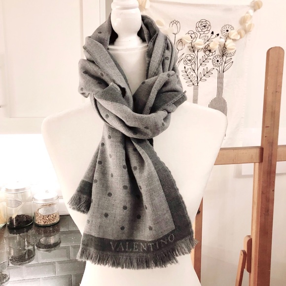 VALENTINO Polka Dot Grey Wool Scarf - Picture 9 of 13